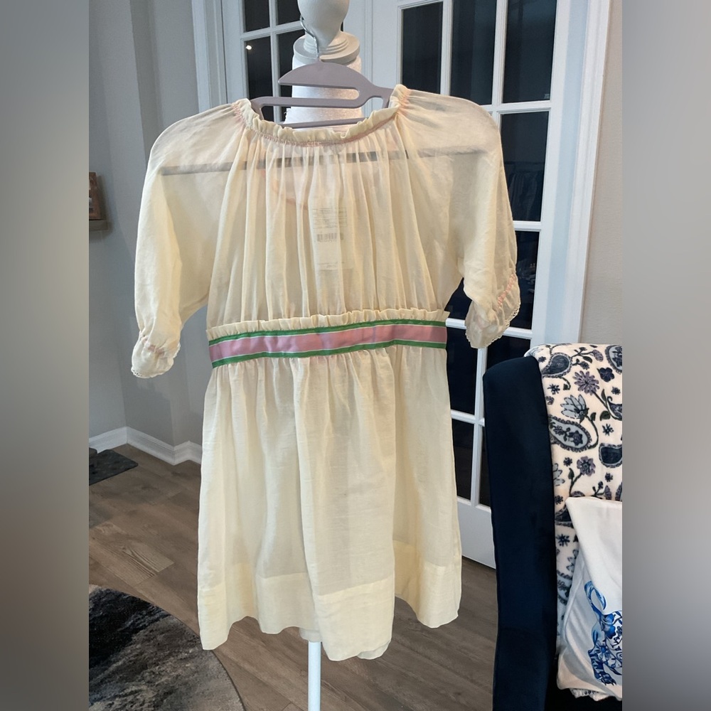 NWT Free People Cream Gauze Empire Waist Tunic Blouse – Pink & Green Ribbon - Picture 3 of 16